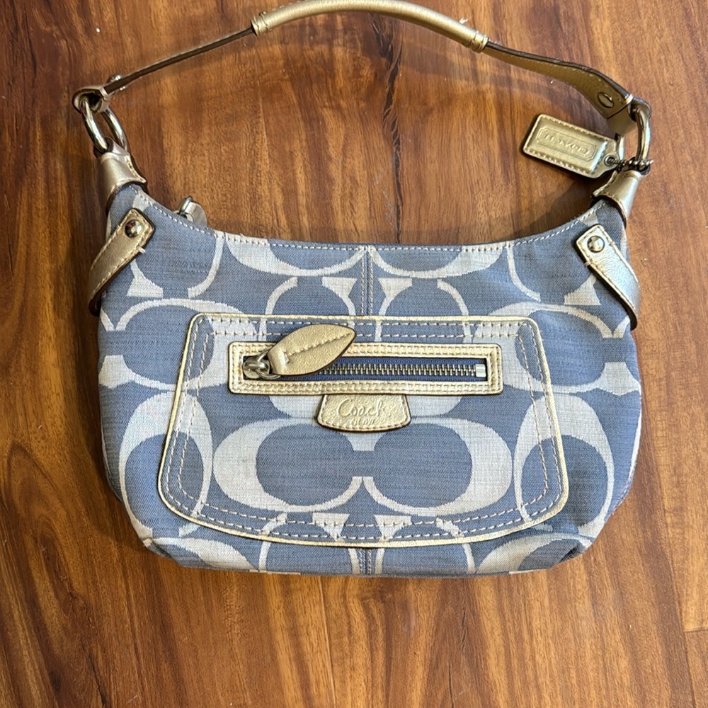 Coach Blue and Beige Shoulder Bag